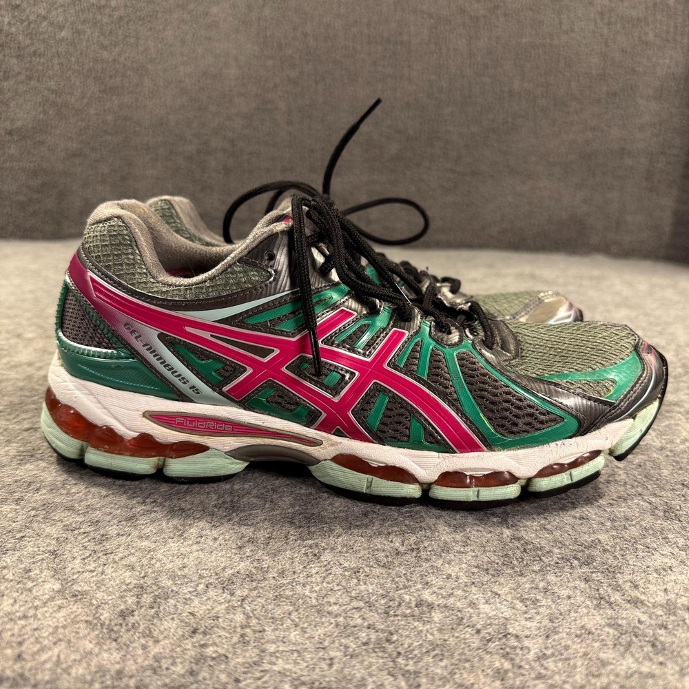 Asics Gel Nimbus 15 Shoes Womens Size 10 Gray Teal Pink Running Sneakers Retro